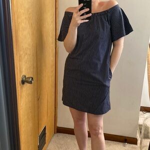 Banana Republic Off Shoulder Striped Cotton Flutter Sleeve Dress